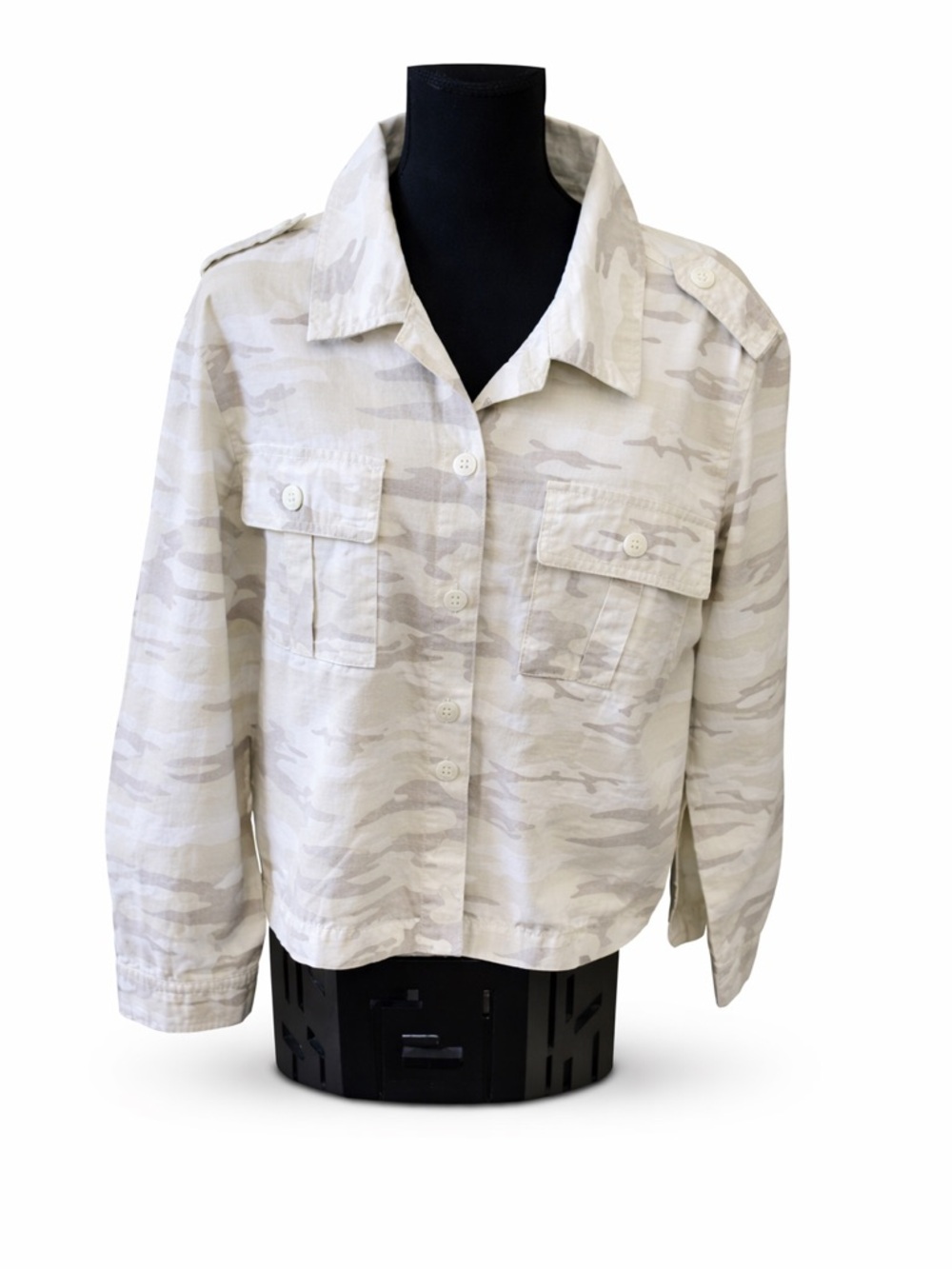 Sanctuary Gray Camo Utility Shacket Jacket 100% Cotton Button Front Casual